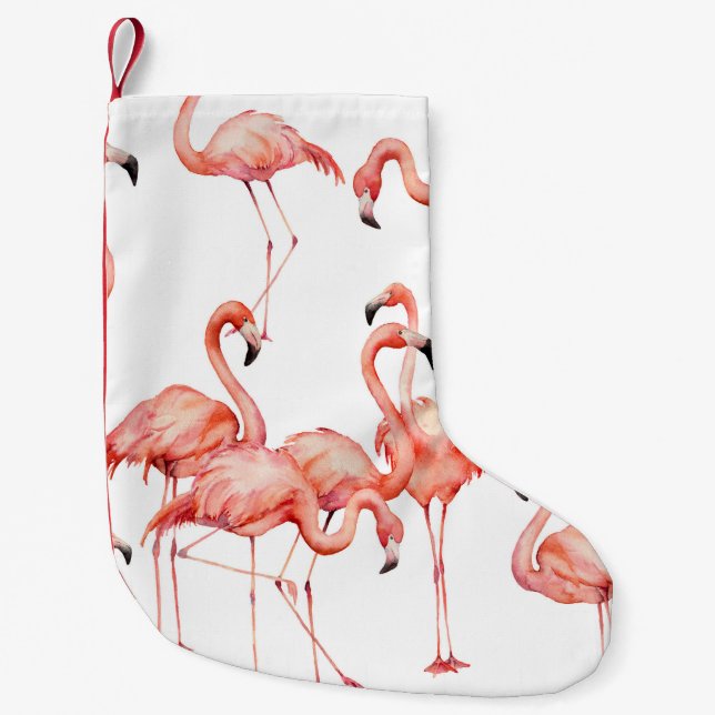 Watercolor flamingo seamless pattern. Hand painted Small Christmas Stocking (Front)