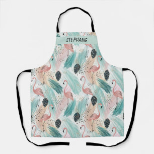 Watercolor Flamingo Tropical Pattern Apron
