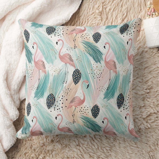 Watercolor Flamingo Tropical Pattern Cushion (Blanket)
