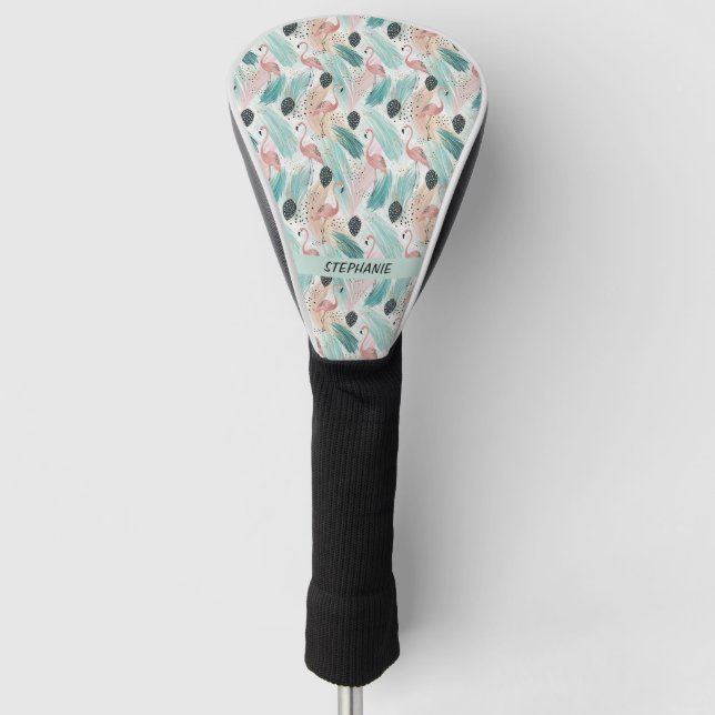 Watercolor Flamingo Tropical Pattern Golf Head Cover (Front)