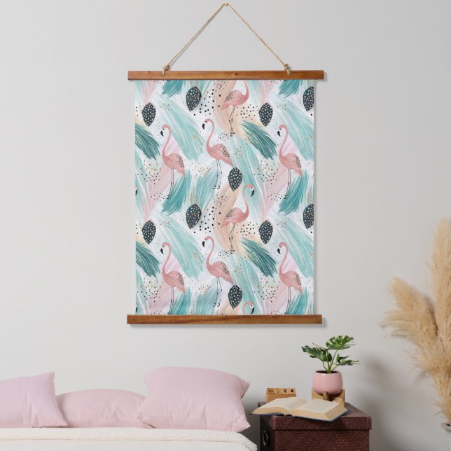 Watercolor Flamingo Tropical Pattern Hanging Tapestry (Bedroom)