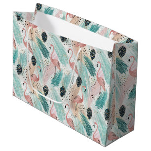 Watercolor Flamingo Tropical Pattern Large Gift Bag
