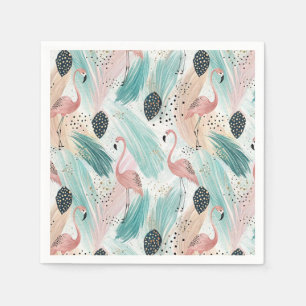 Watercolor Flamingo Tropical Pattern Napkin