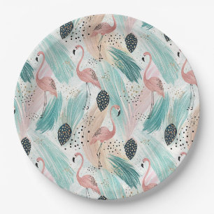 Watercolor Flamingo Tropical Pattern Paper Plate