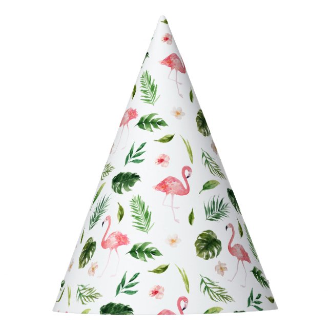 Watercolor Flamingo Tropical Pattern Party Hat (Front)