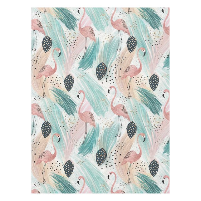 Watercolor Flamingo Tropical Pattern Tablecloth (Front)