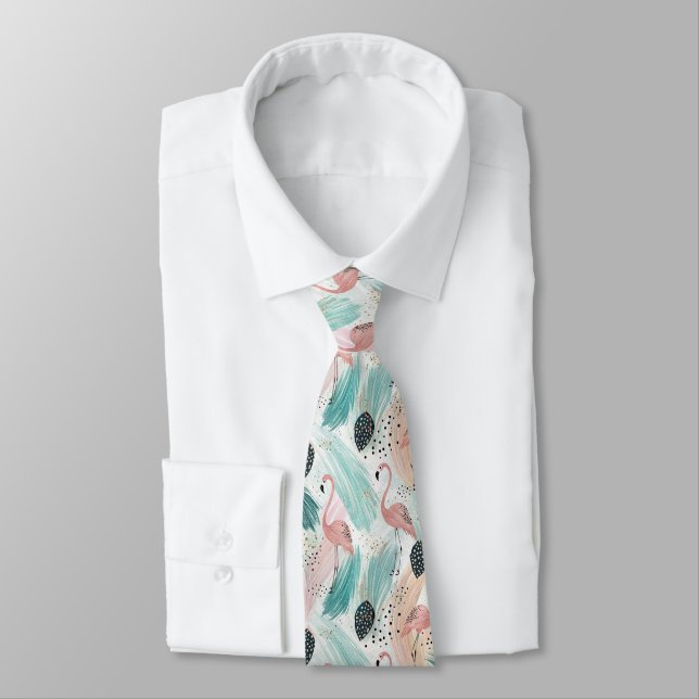 Watercolor Flamingo Tropical Pattern Tie (Tied)
