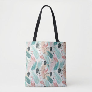 Watercolor Flamingo Tropical Pattern Tote Bag