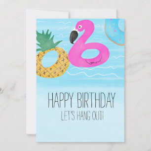 Watercolor Flamingo Tropical Pool Birthday Friend Card
