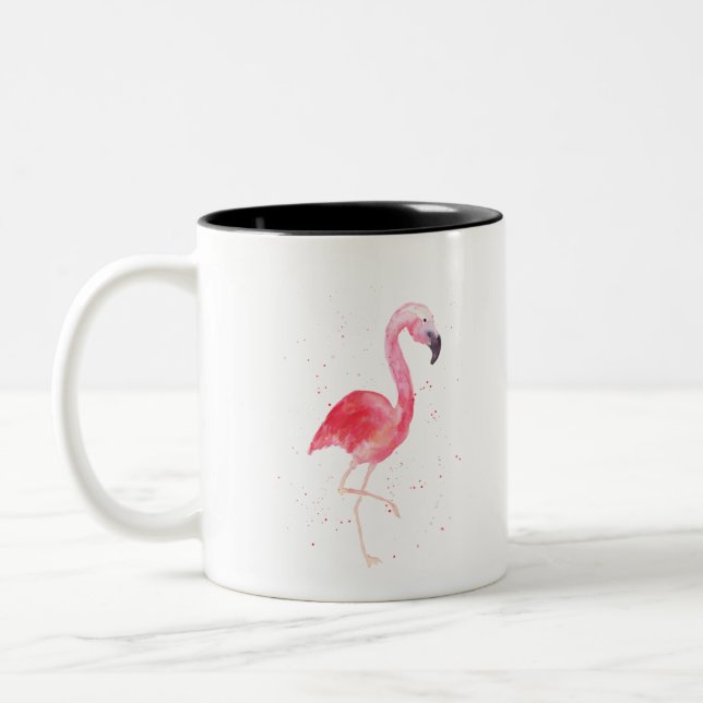 Watercolor Flamingo Two-Tone Coffee Mug (Left)