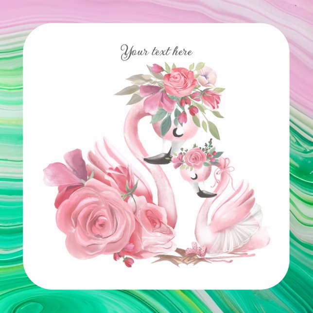 Watercolor Flamingo White Custom Square Sticker (Creator Uploaded)