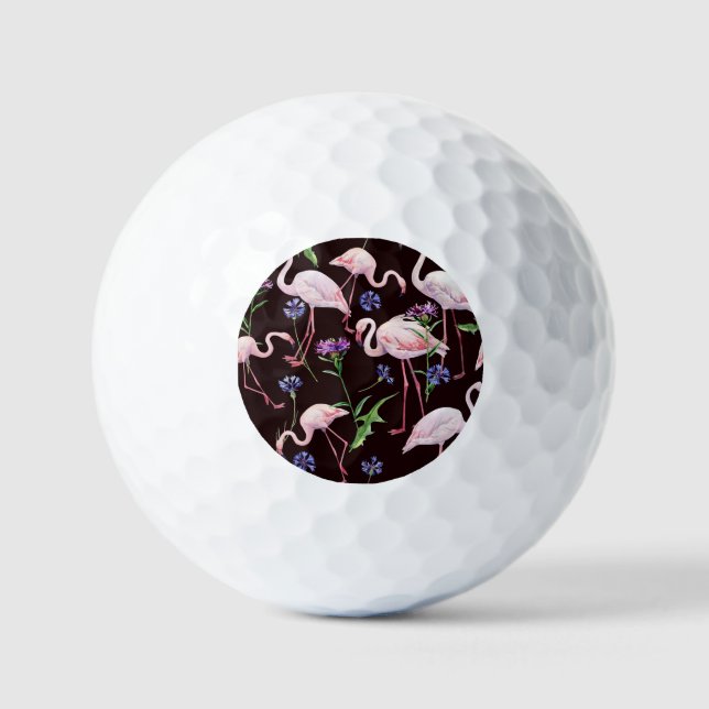 Watercolor flamingos and wild flowers pattern. golf balls (Front)