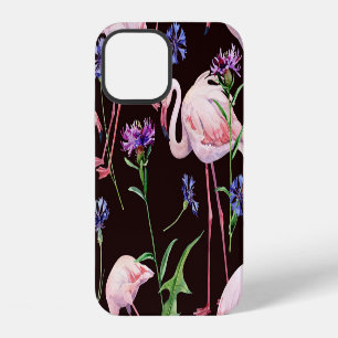 Watercolor flamingos and wild flowers pattern. iPhone 12 case