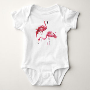 Watercolor Flamingos, Elegant Design. Baby Bodysuit