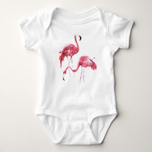 Watercolor Flamingos, Elegant Design. Baby Bodysuit (Front)