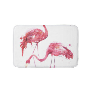 Watercolor Flamingos, Elegant Design. Bath Mat