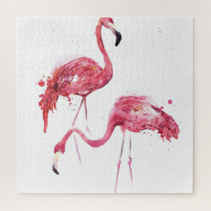 Watercolor Flamingos, Elegant Design. Jigsaw Puzzle