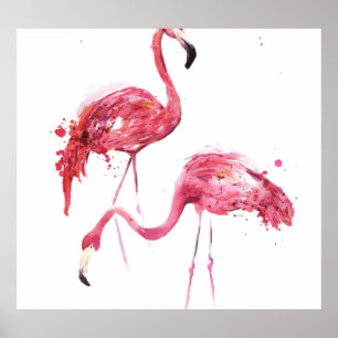 Watercolor Flamingos, Elegant Design. Poster
