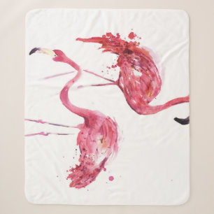 Watercolor Flamingos, Elegant Design. Sherpa Blanket