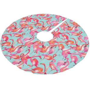 Watercolor Flamingos Gathered Brushed Polyester Tree Skirt