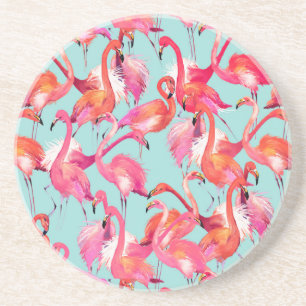 Watercolor Flamingos Gathered Coaster