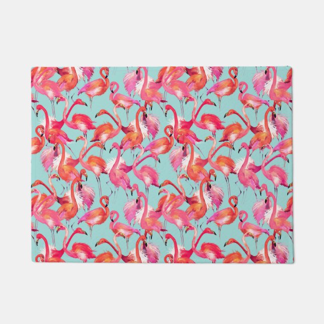 Watercolor Flamingos Gathered Doormat (Front)