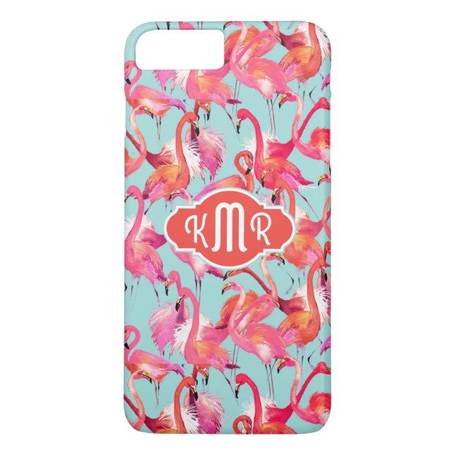Watercolor Flamingos Gathered | Monogram Case-Mate iPhone Case (Back)