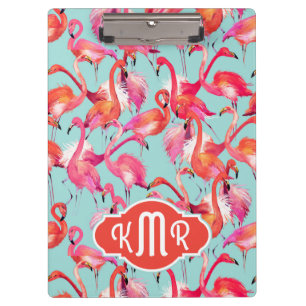 Watercolor Flamingos Gathered   Monogram Clipboard