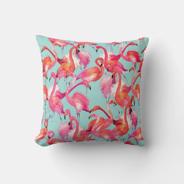 Watercolor Flamingos Gathered | Monogram Cushion (Front)