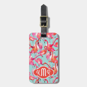 Watercolor Flamingos Gathered   Monogram Luggage Tag