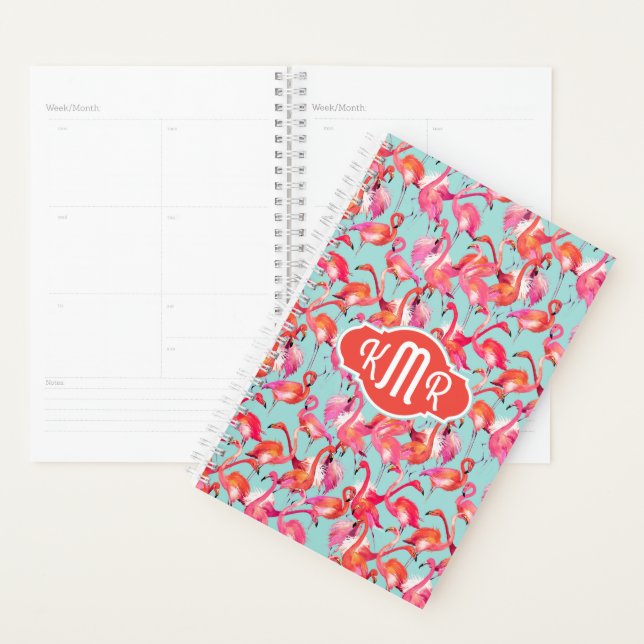 Watercolor Flamingos Gathered | Monogram Planner (Display)