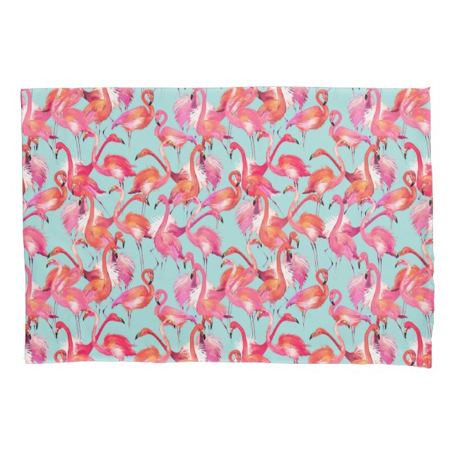 Watercolor Flamingos Gathered Pillowcase (Front-Left)