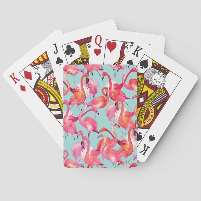 Watercolor Flamingos Gathered Playing Cards (Back)