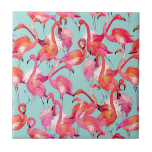 Watercolor Flamingos Gathered Tile