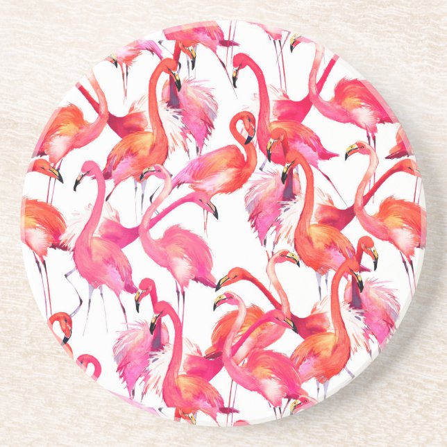 Watercolor Flamingos In Watercolors Coaster (Front)