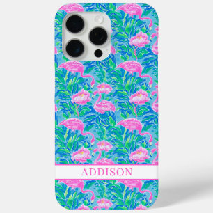 Watercolor Flamingos Monogrammed iPhone 15 Pro Max Case