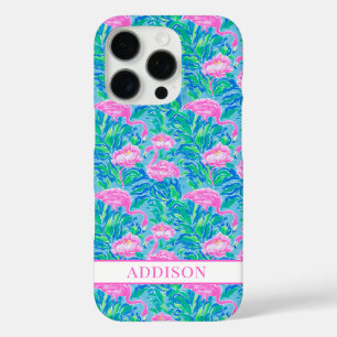 Watercolor Flamingos Monogrammed iPhone 16 Pro Case