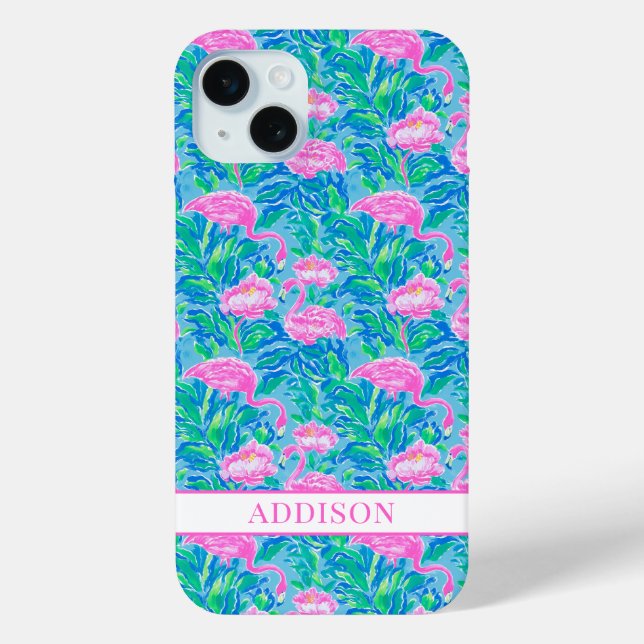 Watercolor Flamingos Monogrammed Case-Mate iPhone Case (Back)