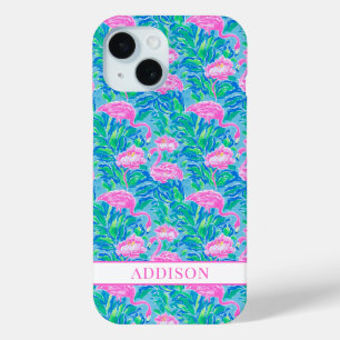 Watercolor Flamingos Monogrammed iPhone 15 Case