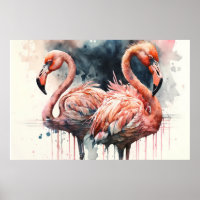 Watercolor Flamingos Pink Tropical