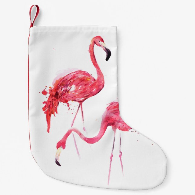 Watercolor flamingos small christmas stocking (Front)