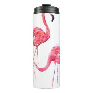 Watercolor flamingos thermal tumbler