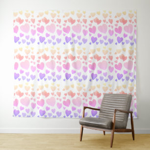 Watercolor Floating Hearts Backdrop Tapestry