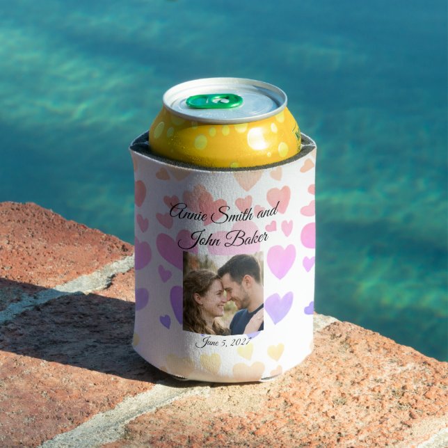 Watercolor Floating Hearts (Customisable) Can Cooler (In Situ Pool)
