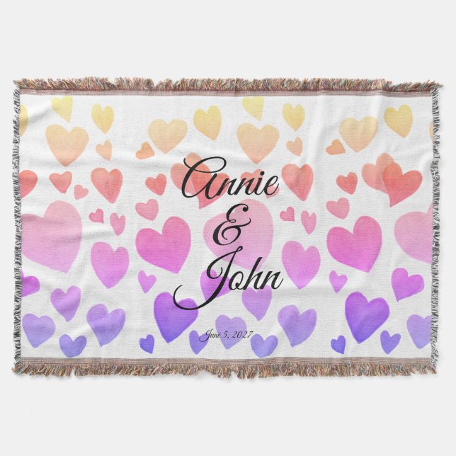 Watercolor Floating Hearts (Customisable) Throw Blanket (Front)