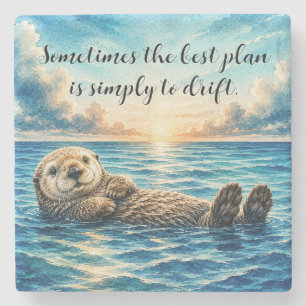 Watercolor Floating Sea Otter w/ Quote Stone Coaster