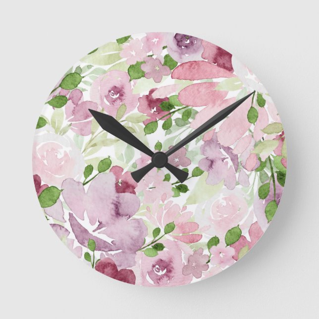 Watercolor floral 2 round clock (Front)