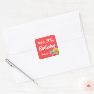 Watercolor Floral 30th Birthday Favor Bags Square Sticker