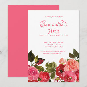 Watercolor Floral 30th Birthday Party Invitation