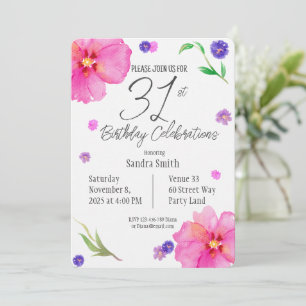 Watercolor Floral 31st Birthday Invitation